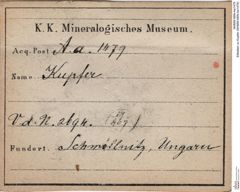 Etiketten zu Kupfer (NHMW-MIN-Aa1479)